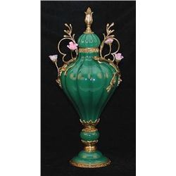 PORCELAIN URN WITH BRASS ACCENTS