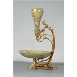 PORCELAIN VASE & SERVER W/ BRASS SCULPTURE