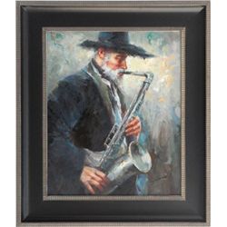 "OLD MAN WITH SAXS" - ORIGINAL OIL ON CANVAS