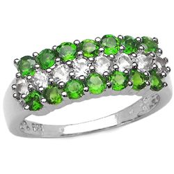 1.62 CARAT GENUINE CHROME DIOPSIDE & WHITE TOPAZ .925 STERLING SILVER RING