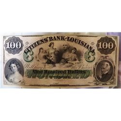 1860's $100 Citizen's Bank of Louisiana Note