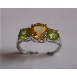 2.080g Ring of Peridot and Citrine Sterling Silver