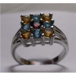 6.050g Ring of Citrine,Blue Topaz and Garnet in Silver