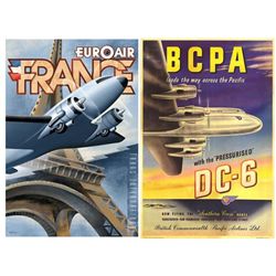2 Airline Posters BCPA DC-6 Euroair France -Kungl