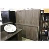 Image 1 : WOOD GRAIN RECEPTION COUNTER, CUPBOARDS, WASH STATION AND FOLDING CHAIRS