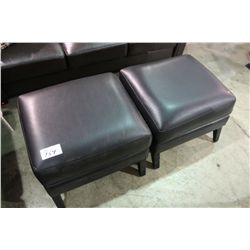 PAIR OF BLACK LEATHER OTTOMANS