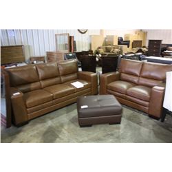 MODEL BROWN CONTEMPORARY LEATHER SOFA AND LOVE SEAT