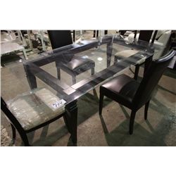 DARK WOOD GLASS TOP DINING TABLE