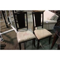 2 DARK WOOD MICRO FIBRE SIDE CHAIRS