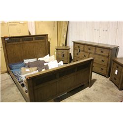 ZOCALO SLATE INLAID 5 PIECE BEDROOM SUITE INC: QUEEN HEAD BOARD & FOOT BOARD, 2 NIGHT STANDS & A 7