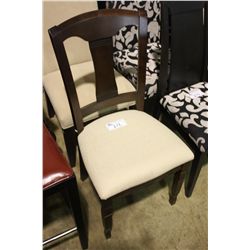DARK WOOD AND BEIGE SIDE CHAIR
