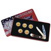 Image 1 : 2005 GOLD PLATED STATE QUARTERS AND TRAPPER KNIFE COLLECTORS SET IN TIN