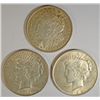Image 1 : ( 3 ) UNCIRCULATED SILVER DOLLARS: 1921 MORGAN, 1922 AND 1923 PEACE DOLLARS