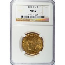 1910-S $10.00 GOLD INDIAN NGC AU55 SCARCE