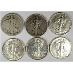 6-DIFFERENT WALKING LIBERTY HALF DOLLARS (17-S REV, 20, 35-D, 36, 36-S, 41-D)
