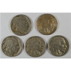 5 DIFFERENT BUFFALO NICKELS (26-D, 27,27-S,28-D,29) G-VG
