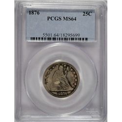 1876 SEATED QUARTER PCGS MS 64 COLORS!
