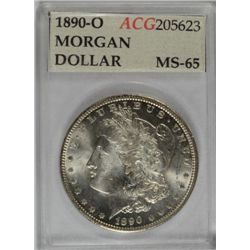 1890-O MORGAN SILVER DOLLAR, ACG MS-65 BLAST WHITE, A VERY NICE COIN!