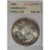 Image 1 : 1885 MORGAN SILVER DOLLAR, ACG MS-66 BLAST WHITE, GRADED RIGHT,MOUNDS OF LUSTER