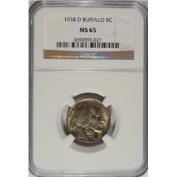 1938-D BUFFALO NICKEL NGC, MS-65