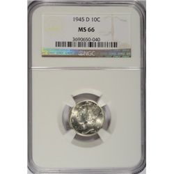 1945-D MERCURY DIME, NGC MS-66 SUPERB
