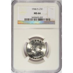 1946-S WASHINGTON QUARTER, NGC MS-66  GEM