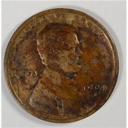 1909-S LINCOLN ONE CENT VG CLEANED