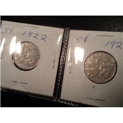 CANADA 1922 AND 1923 NICKELS SOLD TOGETHER