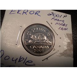 CANADA 2001 NICKEL ERROR DOUBLE STRUCK DATE
