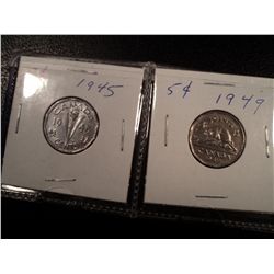 CANADA 1945 VICTORY NICKEL SOLD WITH 1949 NICKEL
