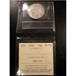 1948 CANADA 50 CENT PIECE GRATED VF/30 CERTIFIED