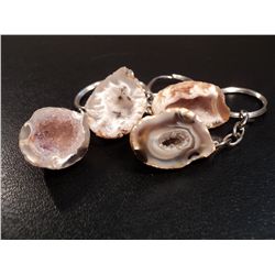 FOUR SMALL CUT GEODE ROCK KEYCHAINS