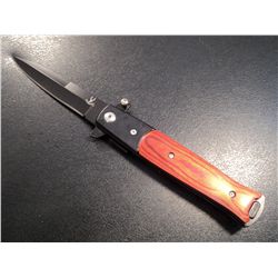 BLACK BLADE WOOD HANDLE STILETTO KNIFE