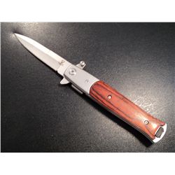 SILVER BLADE WOOD HANDLE STILETTO KNIFE