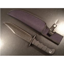 BLACK 440 STAINLESS STEEL FAMOUS FINISH ROUCHNECK KNIFE WITH SHEATH