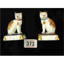19th. CENT. PAIR HARD PASTE CATS ON CUSHIONS...