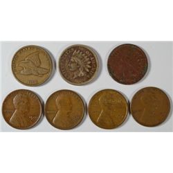 CENTS: 1858 VF, 1860 F DARK, 1917 XF, 1911-D, 1912-D VG, 1917-S XF, 1865 AU