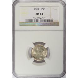 1914 BARBER DIME NGC MS63