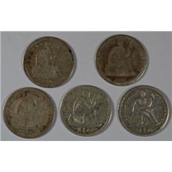 1847,1861,1888,1890,1891 FINE SEATED DIMES