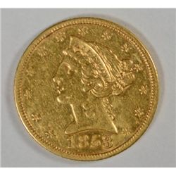 1853 $5.00 GOLD LIBERTY XF/AU