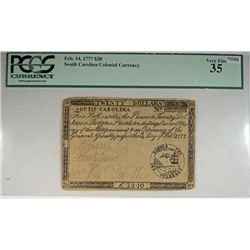 1777  South Carolina Colonial currency $20