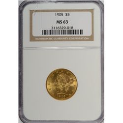 1905 $5 GOLD LIBERTY NGC MS 63