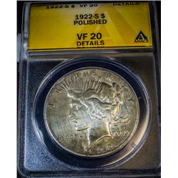 1922 S PEACE DOLLAR VF20