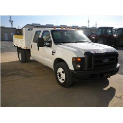 2008 FORD F350XL CREW CAB FLATBED DUMP, S/N 1FDWW36R48EC13768, 6.4L DIESEL, A/T, A/C, WARREN DUMP BO