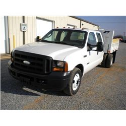 2006 FORD F350XL CREW CAB FLATBED DUMP, S/N 1FDWW36P86EA99463, 6.0L DIESEL, A/T, A/C, WARREN DUMP BO