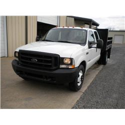 2003 FORD F350XL CREW CAB FLATBED DUMP, S/N 1FDWW36P03ED09078, 6.0L DIESEL, A/T, A/C, WARREN DUMP BO