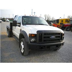 2008 FORD F450XL CREW CAB FLATBED, S/N 1FDXW46RX8EC31024, 6.4L DIESEL, A/T, A/C, STEEL FLATBED BODY,
