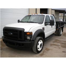 2008 FORD F450XL CREW CAB FLATBED, S/N 1FDXW46R48ED32933, 6.4L DIESEL, A/T, A/C, STEEL FLATBED BODY 