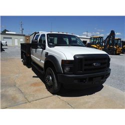 2008 FORD F450XL CREW CAB FLATBED, S/N 1FDXW46RX8EE30557, 6.4L DIESEL, A/T, A/C, STEEL FLATBED BODY 