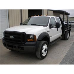 2007 FORD F450XL CREW CAB FLATBED, S/N 1FDXW46P97EA25982, 6.0L DIESEL, A/T, A/C, STEEL FLATBED BODY 
